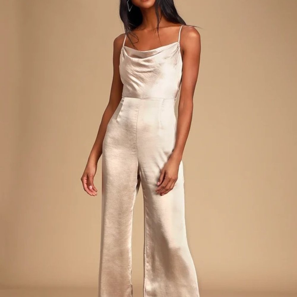 Lush - Perfect Night Champagne Satin Cowl Neck Culotte Jumpsuit XL